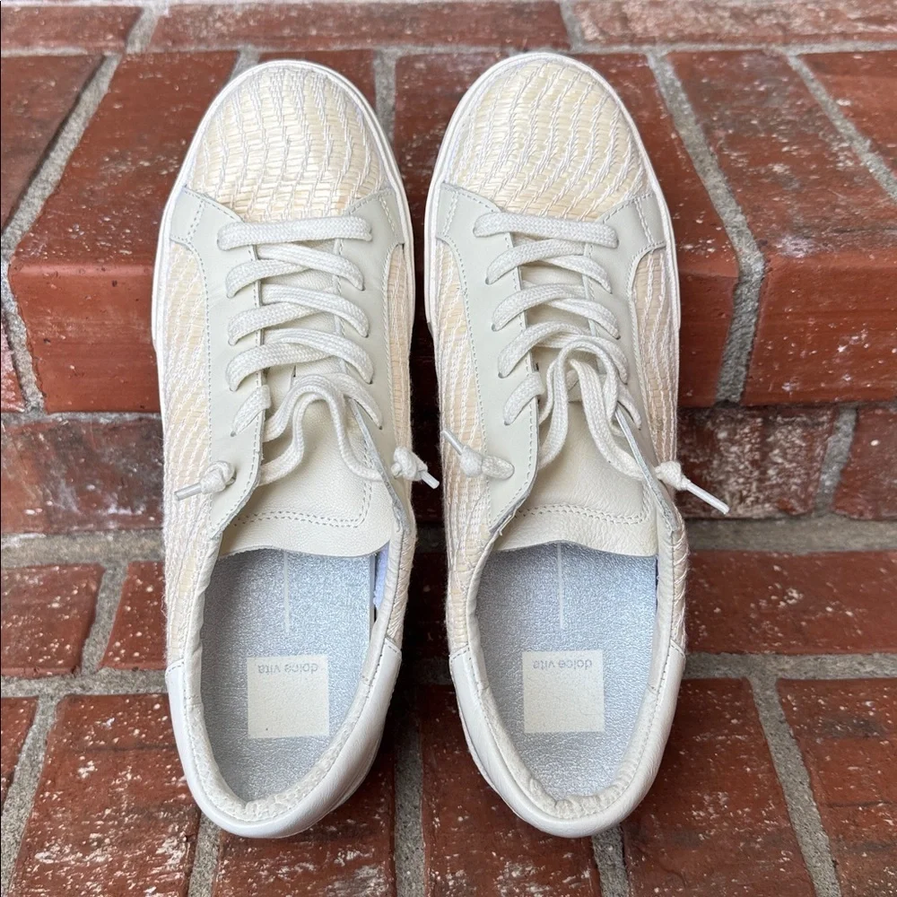 DOLCE VITA Zina Bone Raffia Cream Low Top Sneakers Women's Size 9.5